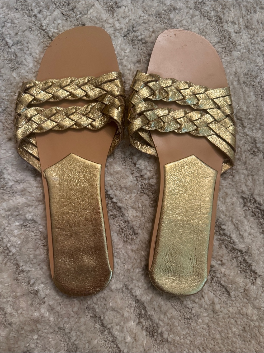 Zara Metallic Gold Braided Slide Sandals